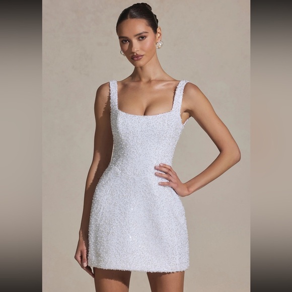 Oh Polly Dresses & Skirts - Embellished Structured A-Line Mini
Dress in White